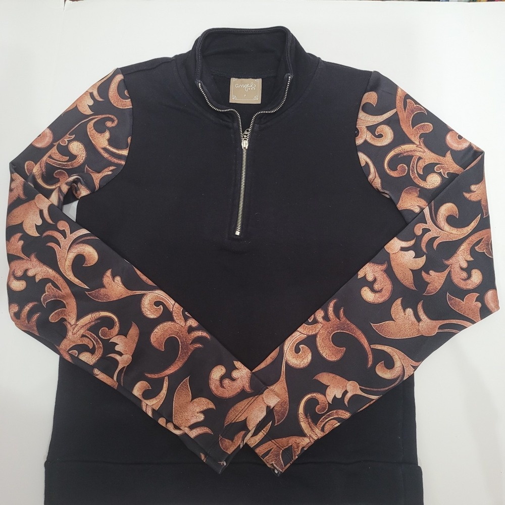 Angel Baroque Sleeve‎ Quarter Zip Pullover Womens Size P Black Bronze Excellent